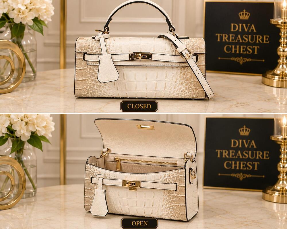 NEW AMERICAN BEE women's croco boxy satchel bag in beige